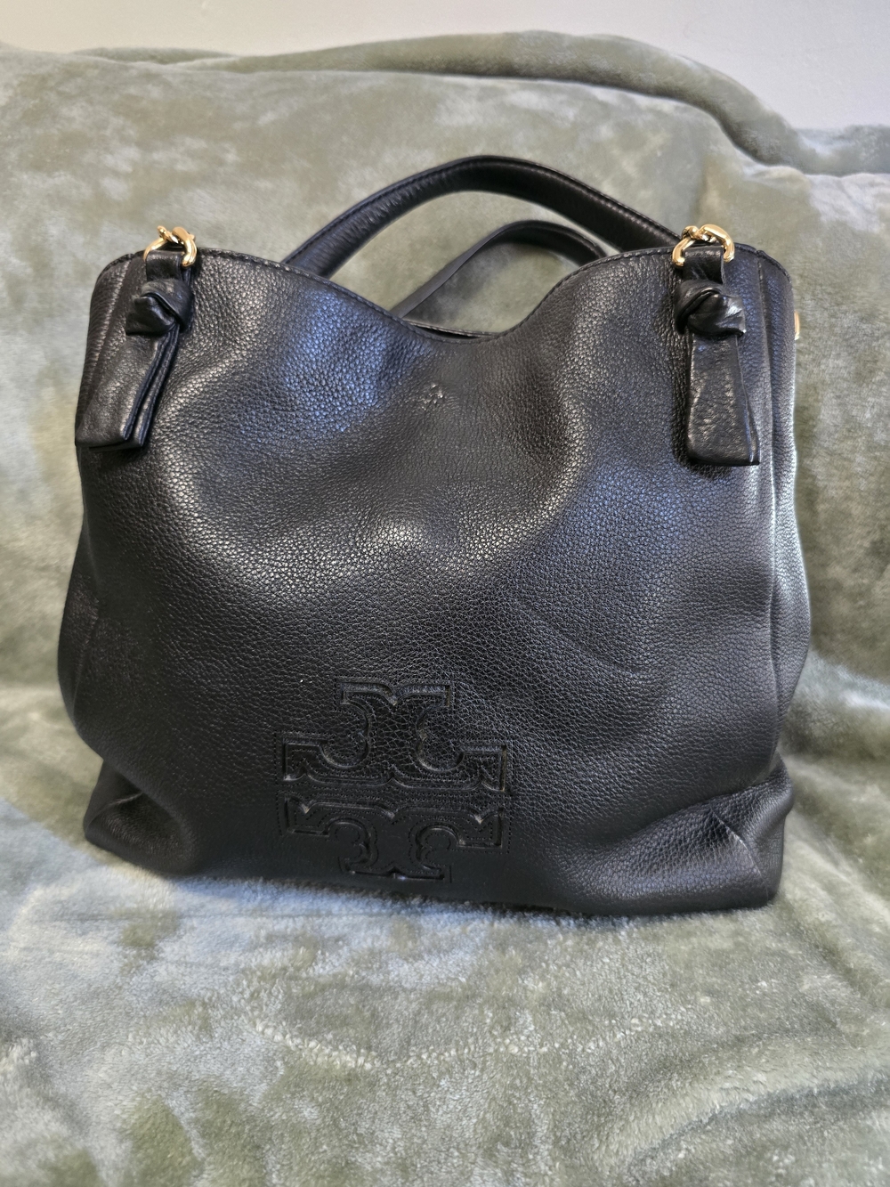 Tory Burch Black Leather Logo Tote